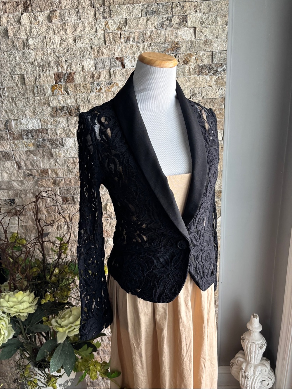INC International Concepts Black Lace Blazer with Satin Lapel
